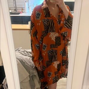 Vintage Orange Patterned Shirt Dress